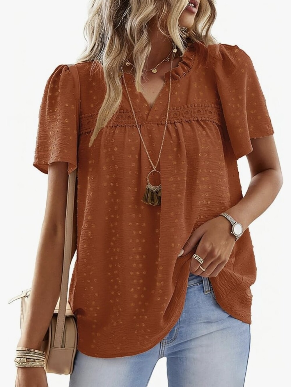 Women's Textured V-Neck Blouse